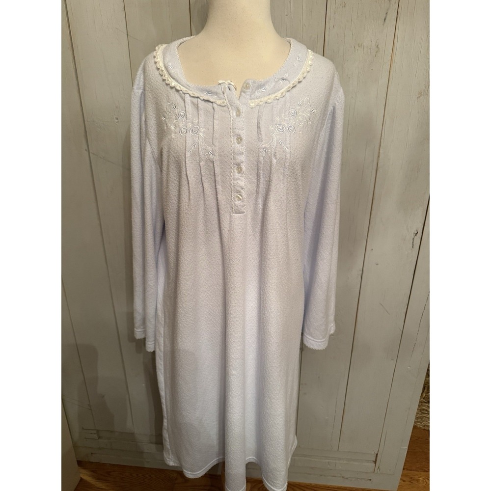 Miss Elaine Women's Lg Lilac Long Sleeve Chemise Gown Cuddleknit Soft